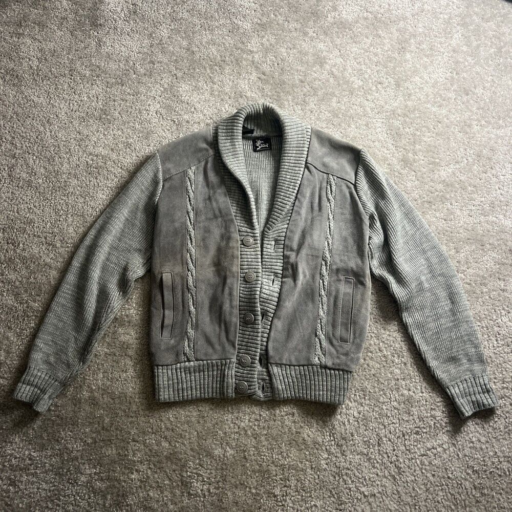 Vintage Alan Stuart Patchwork Bomber Jacket Leather Suede Knit Lined 90s Men M